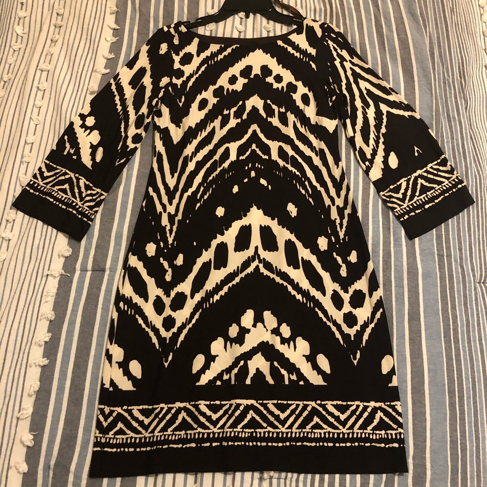 Brown and white multi pattern dress